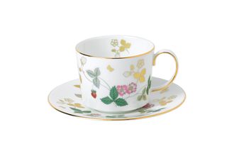 Wedgwood Wild Strawberry Teacup & Saucer Gold
