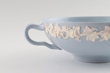 Wedgwood Queen's Ware - White Vine on Blue - Plain Edge Soup Cup 2 Handles. Handle Shape 2 - Shades Vary thumb 2