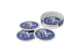 Spode Blue Italian Ceramic Coasters with Holder Set of 4 coasters