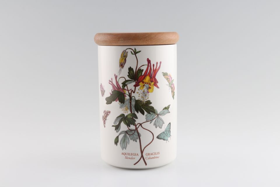 Portmeirion Botanic Garden - Older Backstamps Storage Jar + Lid Aquilegia Gracilis - Slender Columbine 7"