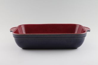 Denby Harlequin Serving Dish oblong-open-eared- red inner- blue outer 13 1/4" x 7 7/8"