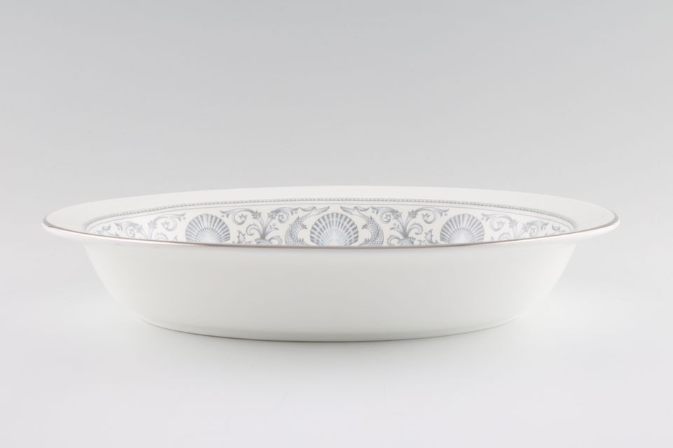 Wedgwood Dolphins White Vegetable Dish (Open) Silver edge, Rimmed 10 3/4"