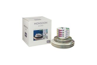 Denby Monsoon Cosmic 12 Piece Set 4 x Dinner Plate, 4 x Paisly Medium Plate, 4 x Cereal Bowl