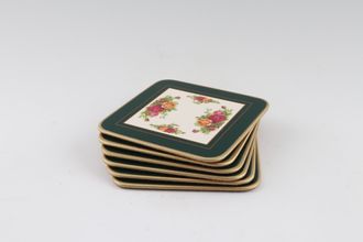 Royal Albert Old Country Roses - Made in England Coasters - Set of 6 Square - Cork Backed - Made By Cloverleaf 4"