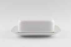 Thomas Medaillon Platinum Band - White with Thin Silver Line Butter Dish + Lid 6 1/4" x 4 3/4" thumb 1