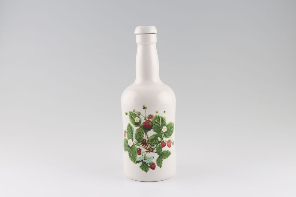 Portmeirion Summer Strawberries Bottle Size is height. Cork and ceramic stopper. 10"