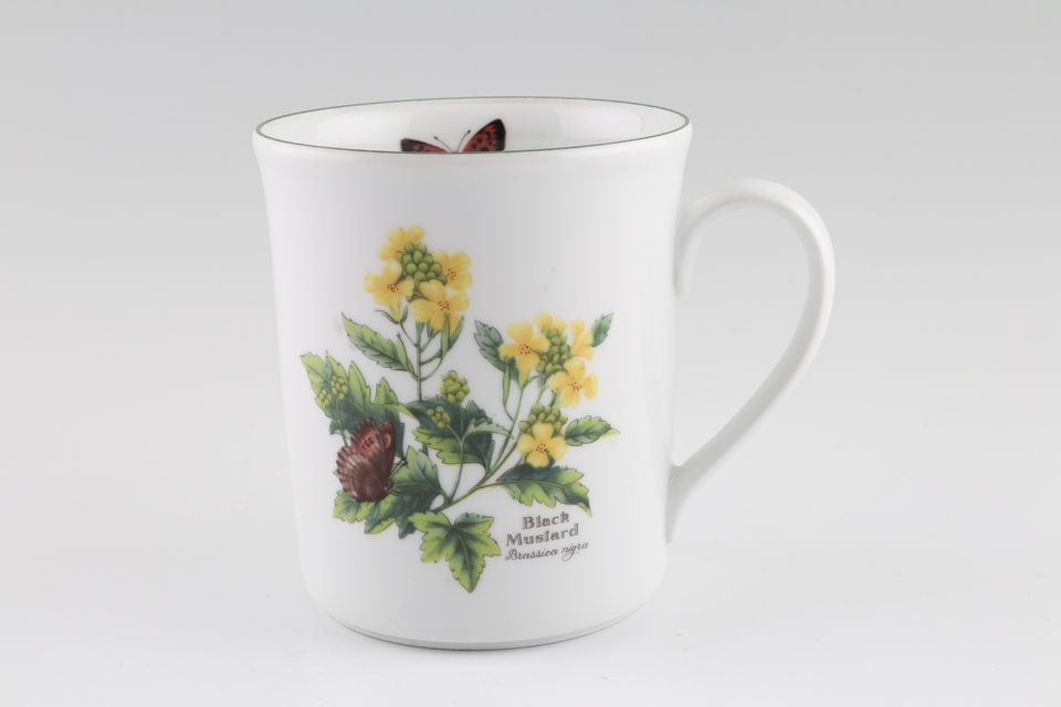 Royal Worcester Worcester Herbs Mug Black Mustard, Sage, Butterfly Inside 3 3/4" x 4 1/4"