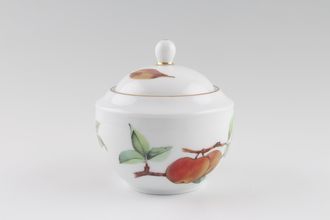 Royal Worcester Evesham - Gold Edge Sugar Bowl - Lidded (Tea) Malvern - Cherries, apples plum on base, leaf lid