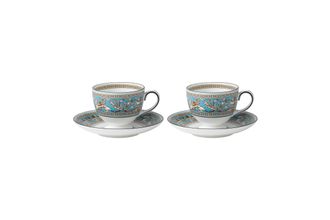 Wedgwood Florentine Turquoise Teacup & Saucer - Set of 2