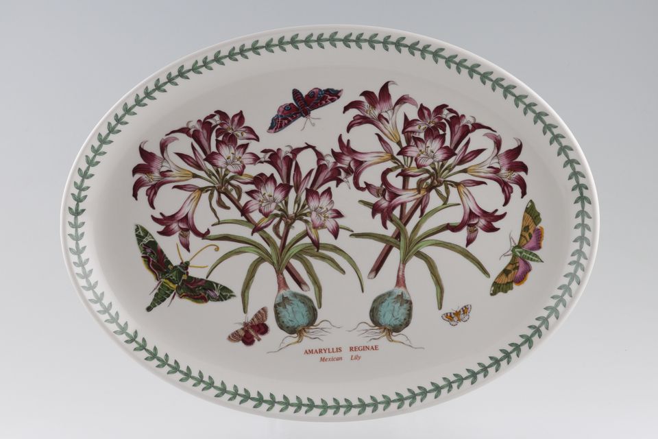 Portmeirion Botanic Garden - Older Backstamps Oval Platter Amaryllis Reginae- Mexican Lily 14 3/4"