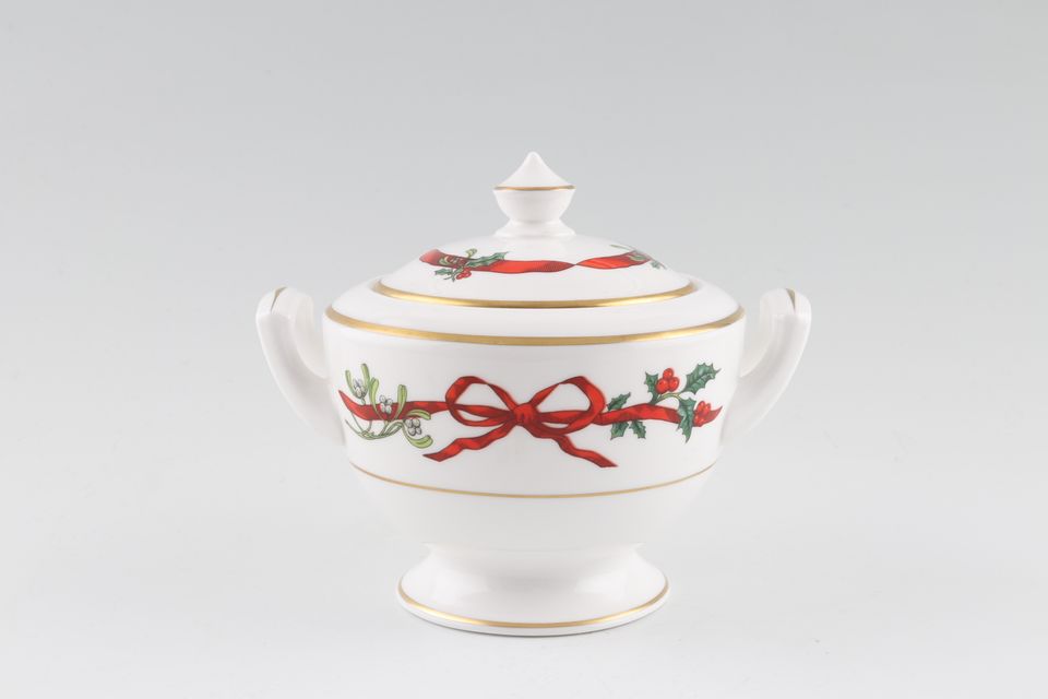 Royal Worcester Holly Ribbons Sugar Bowl - Lidded (Tea)