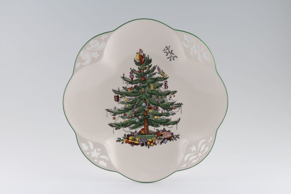 Spode Christmas Tree Serving Dish Round Scalloped - Pierced  10 1/2"