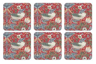 Royal Worcester Strawberry Thief Coasters - Set of 6 Red 10.5cm x 10.5cm