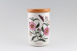 Portmeirion Botanic Garden - Older Backstamps Storage Jar + Lid Size represents height. Citrus Purpureus - Purple Rock Rose 7"
