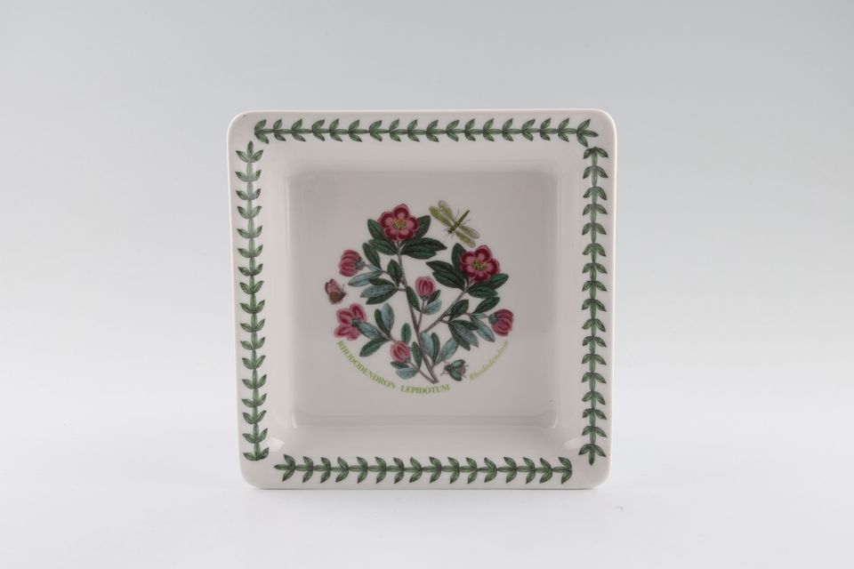 Portmeirion Botanic Garden - Older Backstamps Serving Dish Small square, Rhododendron Lepidotum - Rhododendron - name inside 6" x 6"