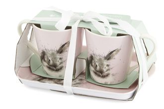 Royal Worcester Wrendale Designs Mug and Tray Set Pink Rabbits