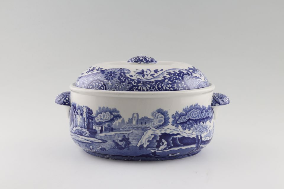 Spode Blue Italian Casserole Dish + Lid Oval, Relief decoration on lid & handles 3 1/4pt