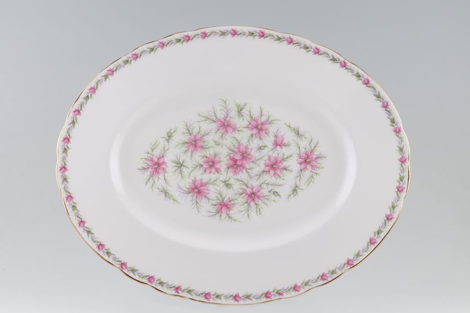 Tuscan & Royal Tuscan Love In The Mist - white background, pink flowers Oval Platter 15 3/8"