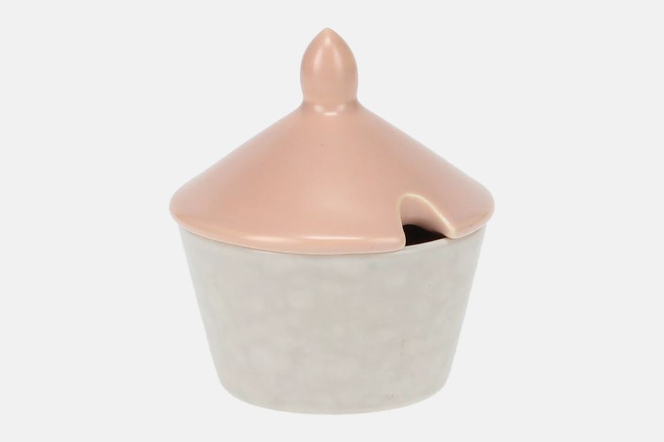 Poole Twintone Seagull and Peach Mustard Pot + Lid