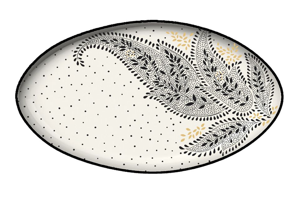 Sara Miller London for Portmeirion Artisanne Noir Oval Platter Paisley Design 31.7cm