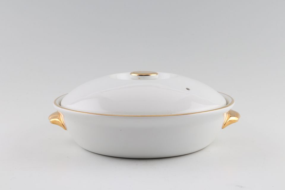 Royal Worcester White and Gold Casserole Dish + Lid Shape 22 Size 4 Knob on Lid 1pt