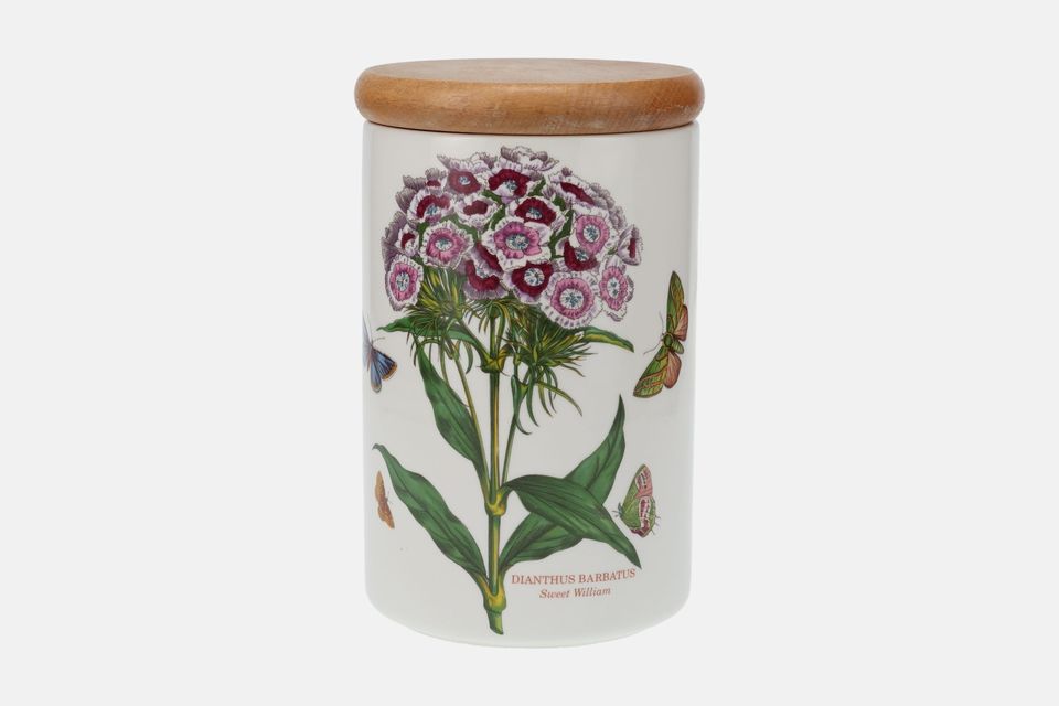 Portmeirion Botanic Garden - Older Backstamps Storage Jar + Lid Dianthus Barbatus, Sweet William 7"