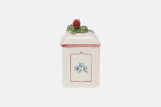 Villeroy & Boch Petite Fleur Spice Jar Charm, Height without lid. Fruit on Lid, Blue flowers 2 1/2" x 2 3/4"