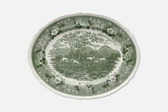 Adams English Scenic - Green Oval Platter Horses 15"
