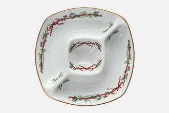 Royal Worcester Holly Ribbons Crudité 3 Sectioned Dish 10 5/8" x 10 5/8"