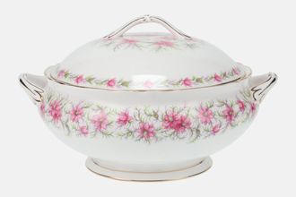 Tuscan & Royal Tuscan Love In The Mist - white background, pink flowers Vegetable Tureen with Lid