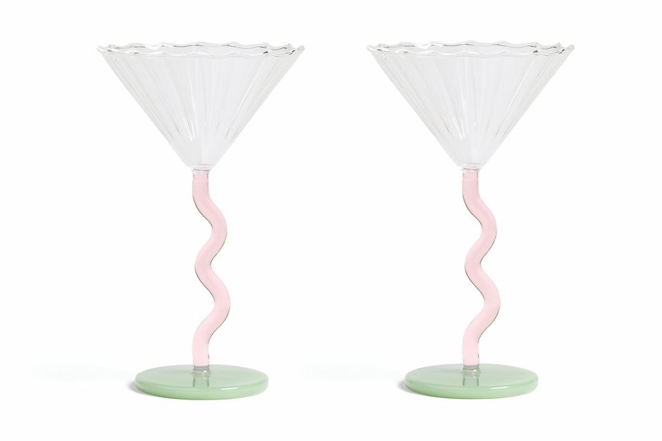 Klevering Glassware Pair of Champagne Saucers Curve | Pink 150ml