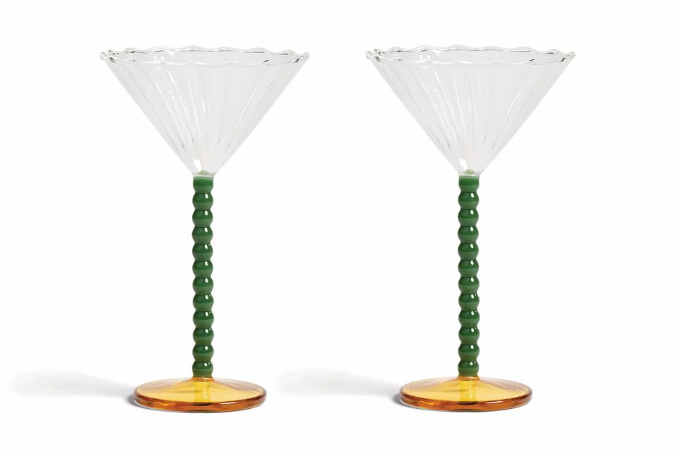 Klevering Glassware Pair of Champagne Saucers Perle | Green 150ml