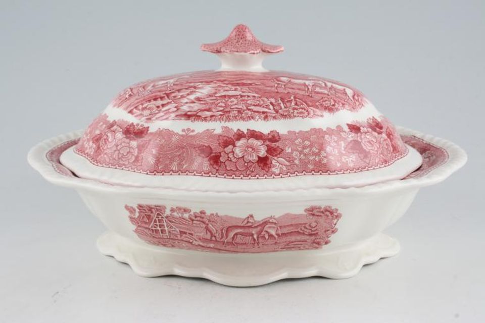 Adams English Scenic - Pink Vegetable Tureen with Lid