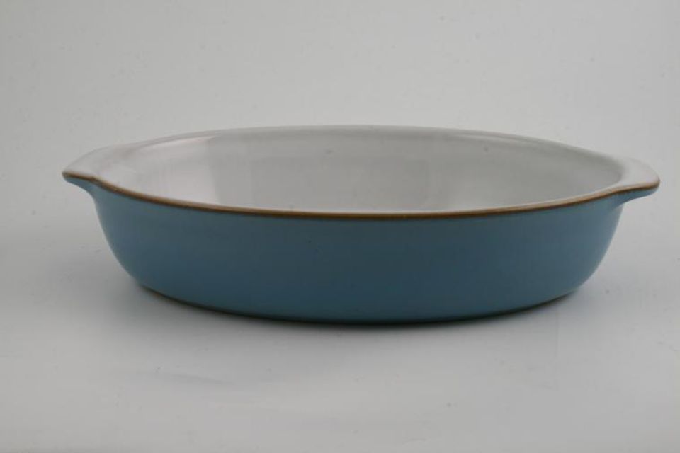 Denby Colonial Blue Roaster oval - white inside (handled) 12 1/2"