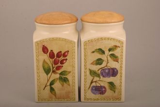 Sell Marks & Spencer Wild Fruits Storage Jar + Lid Size represents height. Wooden Lid Pattern On Two Sides 7"
