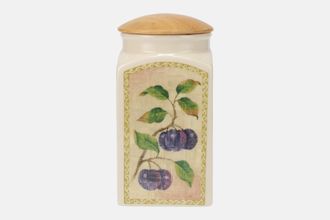 Marks & Spencer Wild Fruits Storage Jar + Lid Size represents height. Wooden Lid. Pattern On One Side Only - Plum 7"
