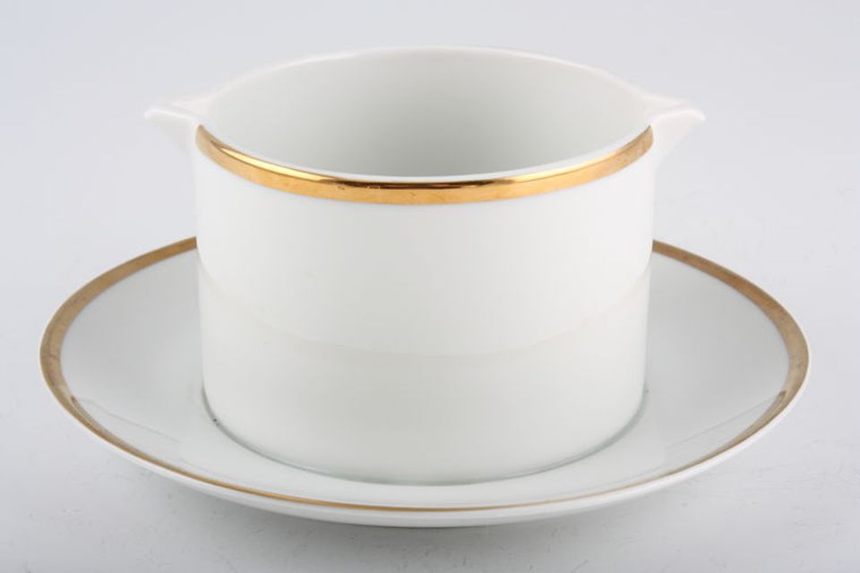Thomas Medaillon Gold Band - White with Thick Gold Line Sauce Boat and Stand Fixed