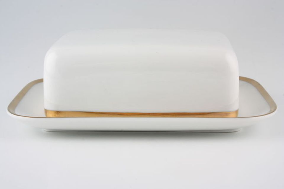 Thomas Medaillon Gold Band - White with Thick Gold Line Butter Dish + Lid