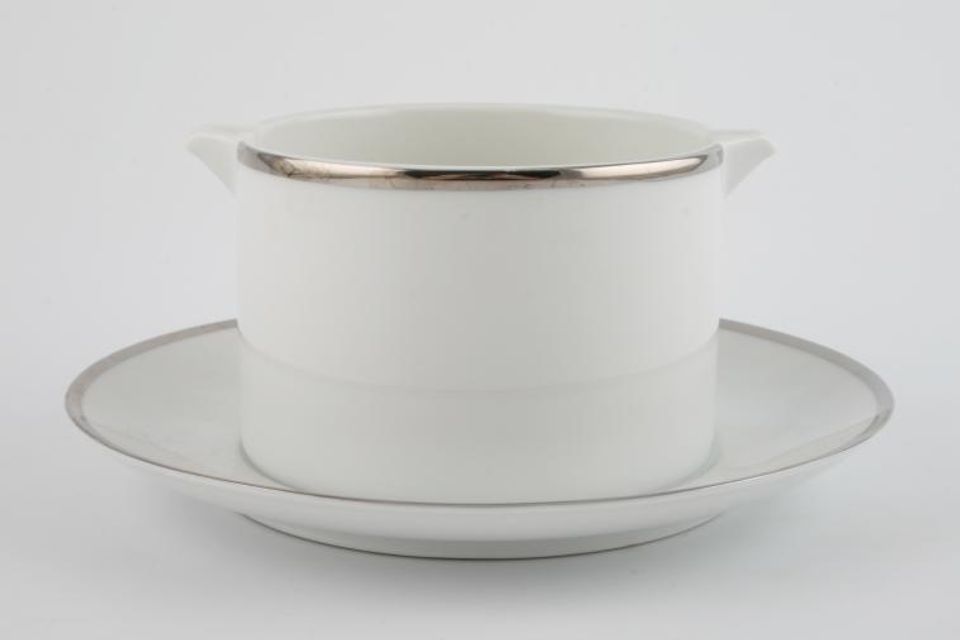 Thomas Medaillon Platinum Band - White with Thick Silver Line Sauce Boat and Stand Fixed