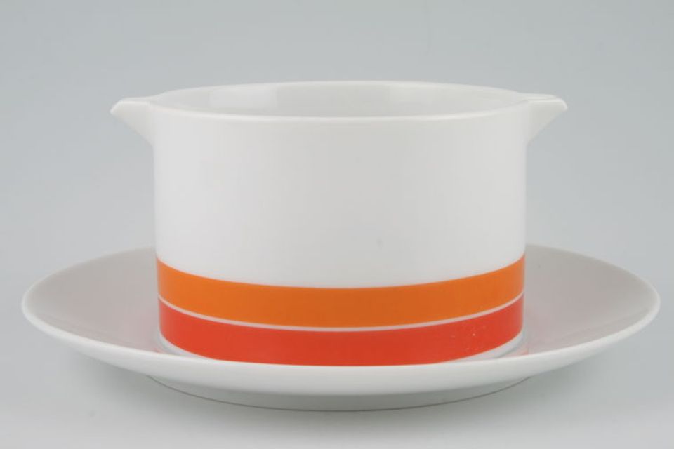 Thomas White with Red and Orange Bands Sauce Boat and Stand Fixed