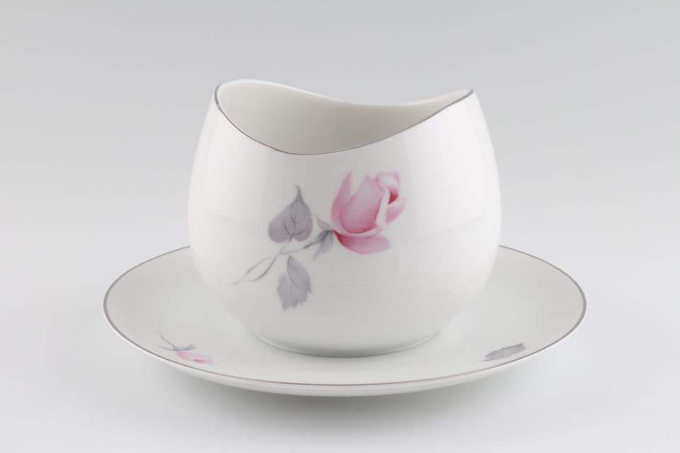 Thomas White with Pink Roses and Silver Line Sauce Boat and Stand Fixed