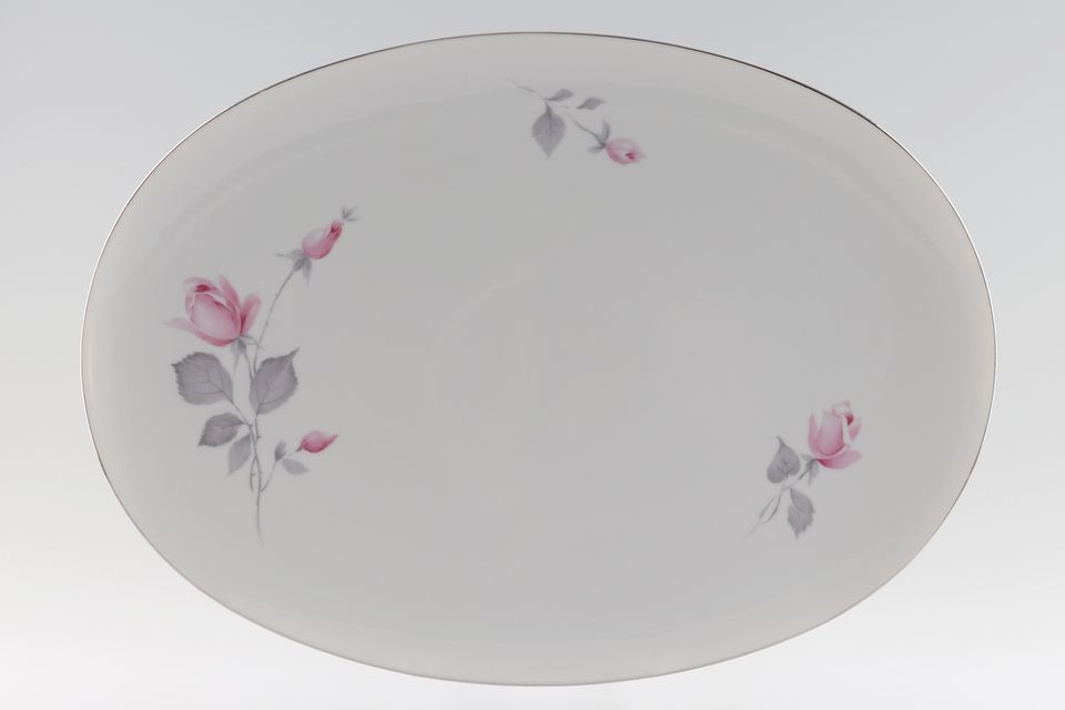 Thomas White with Pink Roses and Silver Line Oval Platter 15 1/4"