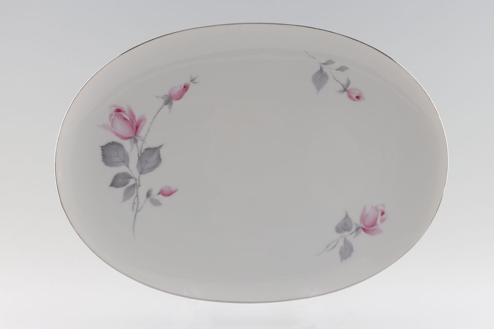 Thomas White with Pink Roses and Silver Line Oval Platter 13 1/8"
