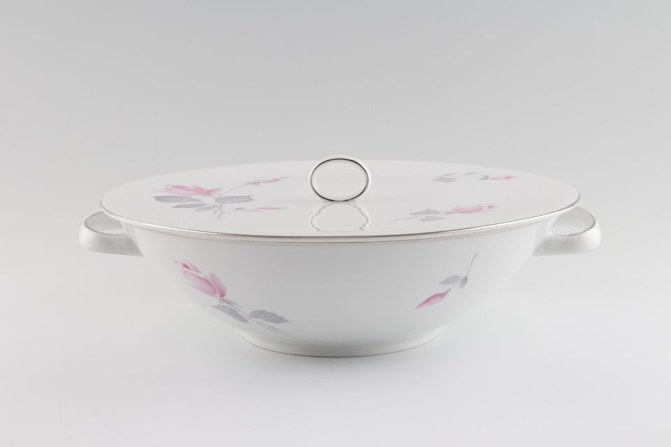 Thomas White with Pink Roses and Silver Line Vegetable Tureen with Lid
