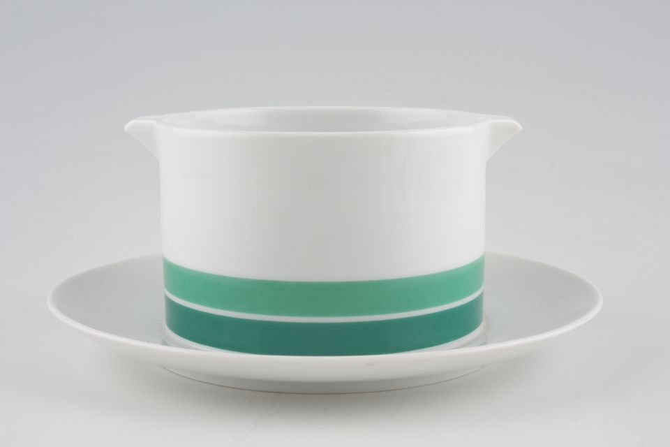 Thomas White with Blue and Green Bands Sauce Boat and Stand Fixed
