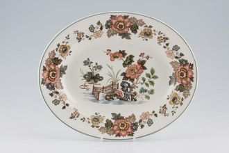 Wedgwood Eastern Flowers - Green Edge Oval Plate 10 3/4"