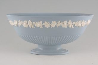 Wedgwood Queen's Ware - White Vine on Blue - Plain Edge Vase oval - footed 12 1/2"