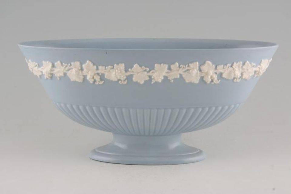 Wedgwood Queen's Ware - White Vine on Blue - Plain Edge Vase oval - footed 12 1/2"