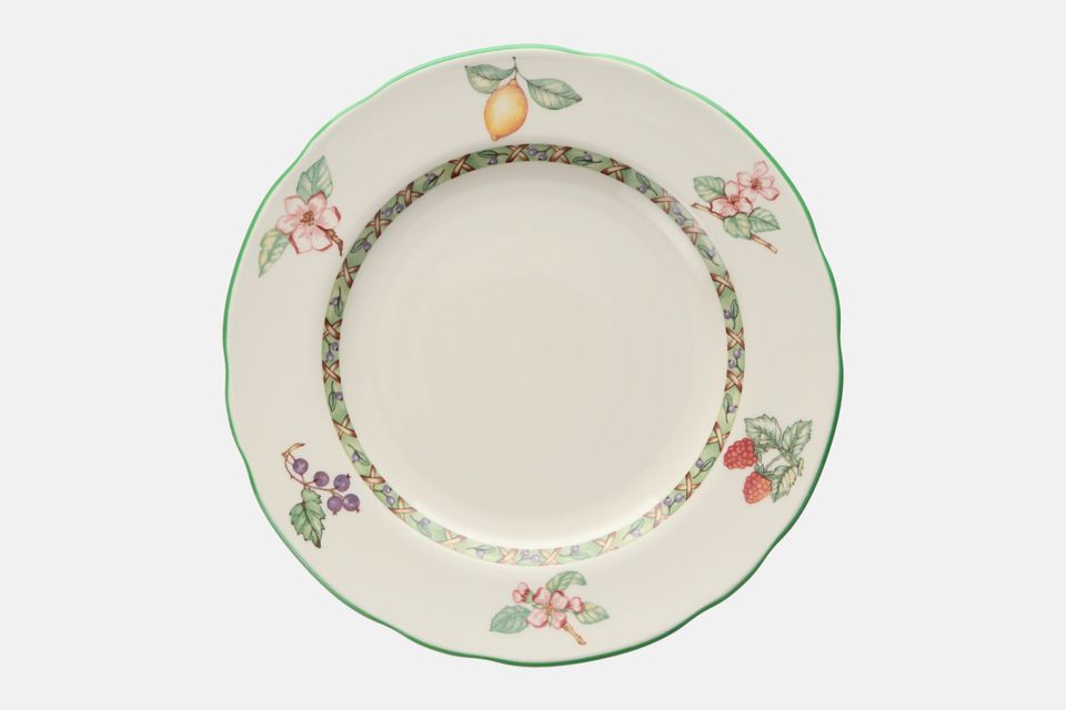 Johnson Brothers Arcadia Dinner Plate Thin Green Trim with Fruit on Rim 10 1/2"