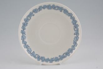 Wedgwood Queen's Ware - Blue Vine on White - Plain Edge Soup Cup Saucer 6 3/4"